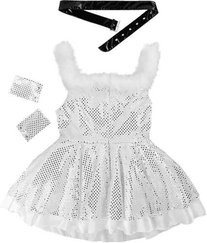 Vista 6 de Minivestido sexy de 3 piezas para mujer, con lentejuelas brillantes, hombros descubiertos, de piel sintética, acampanado, para fiestas de Navidad