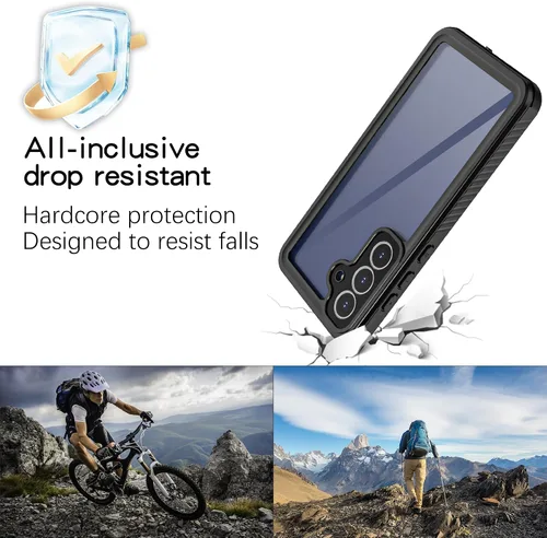 Vista 7 de DINGXIN Funda impermeable para Samsung Galaxy S25 FE a prueba de golpes a prueba de polvo resistente cubierta completa Protector de pantalla Negro