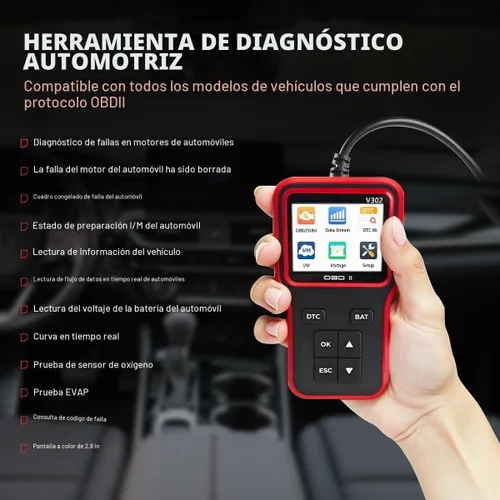 Vista 2 de Escáner OBD2 para Automóvil Herramienta de Diagnóstico, Lector Profesional de Códigos de Falla del Motor Auto OBD II con Reinicio, Probador