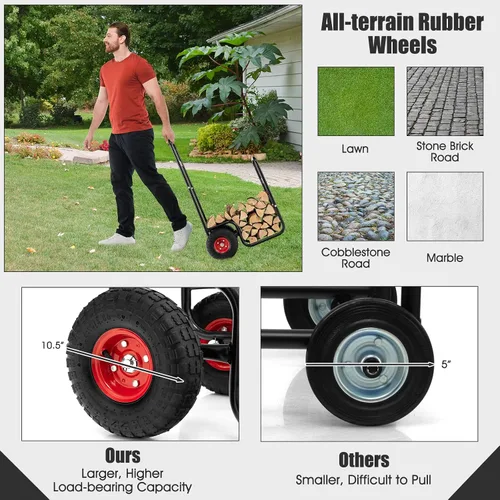 Vista 7 de Giantex Carrito de leña para leña, estante de madera para almacenamiento, carrito de almacenamiento de fuego rodante, carrito de almacenamiento