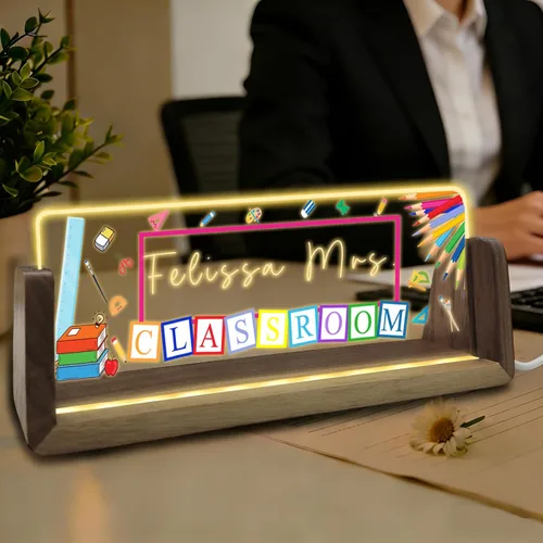 Vista 9 de Placa de nombre de escritorio personalizada con luz acrílica para escritorio, regalos de oficina personalizados para jefes, compañeros de trabajo
