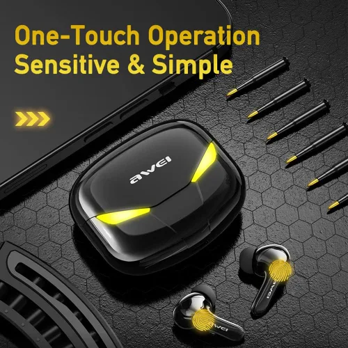 Vista 7 de AWEI Auriculares T35 para juegos con micrófono, auriculares inalámbricos Bluetooth de alta sensibilidad con luces de respiración de modo