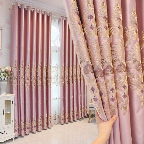 Vista 9 de Amidoudou 1 par de cortinas bordadas jacquard europeas de lujo para sala de estar y dormitorio (azul, 51 x 84 pulgadas)
