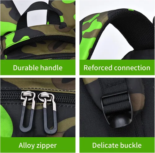 Vista 6 de Juego de mochila de camuflaje con bolsa de almuerzo, ligera, impermeable, mochila escolar para niños y niñas