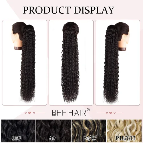 Vista 3 de Extensión de cola de caballo larga con cordón sintético de 26 pulgadas, moño rizado 4# Clip en extensión de pelo para mujer