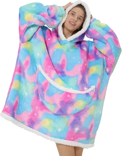 Vista 13 de Manta con capucha, sudadera de gran tamaño para adultos, mujeres y hombres, hecha de franela muy suave y cálida, con bolsillo y mangas