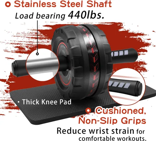 Vista 4 de Ab Roller Wheel,Stable Wide Wheel For Beginner,Men,Women,Abs & Core Workout Equipment For Home Gym With Knee Pad,Abdominal Wheel For Full-Body