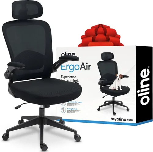 Vista 11 de Oline ErgoAir Silla de oficina ergonómica – Soporte lumbar ajustable, reposabrazos abatibles, silla de escritorio de malla para computadora, silla