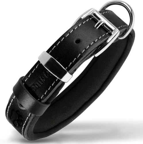 Vista 24 de Filbert Collar de cuero para perro, collar de cuero genuino para perros pequeños, estampado de patas en relieve con hebilla, grano completo curtido