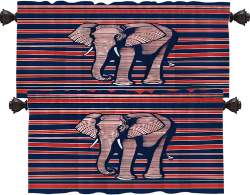 Vista 34 de Shrahala Cortinas republicanas de elefante americano para ventanas de cocina, paneles de cortina de ventana de poliéster multicapa con rayas rojas