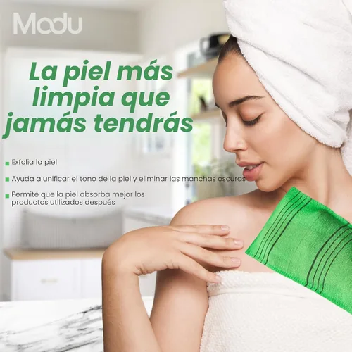 Vista 7 de Modu Guantes exfoliantes coreanos grandes, 4 unidades (verde, amarillo, azul cielo, rosa) – Guantes exfoliantes exfoliador corporal toalla italiana
