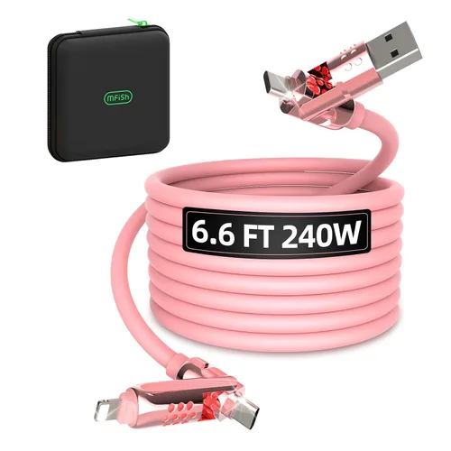 Vista 12 de MFish Cable de carga rápida 4 en 1, 6.6 pies 240 W PD 3.1 USB-A/USB-C a USB-C e Lightning, cable de carga múltiple de silicona con funda, compatible
