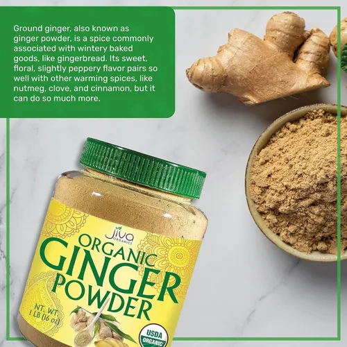 Vista 4 de Jiva Organics Polvo de Raíz de Jengibre Orgánico Frasco de 1 LB - Sin Gluten, Sin OMG - para Cocinar, Hornear, Té y Más - Jengibre Molido Seco a