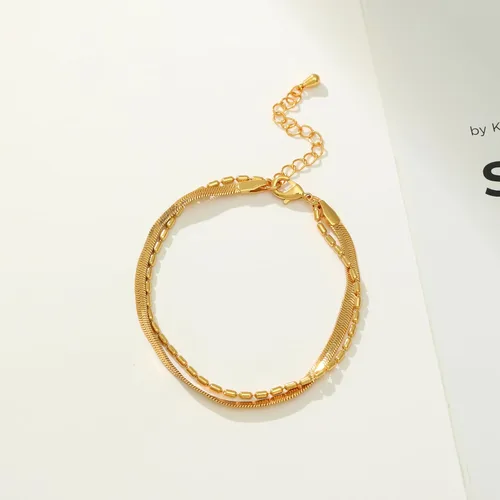Vista 7 de Caenyo Pulseras de oro para mujer, chapadas en oro de 14 quilates, pulseras de espiga cubanas en capas, pulsera ajustable de cadena de perlas