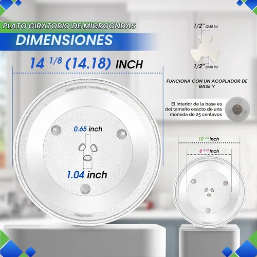 Vista 3 de Plato de Repuesto para Microondas de 14 1/8 pulgadas Compatible con Plato Giratorio de Microondas Samsung DE74-20002B - Plato de Vidrio de Repuesto