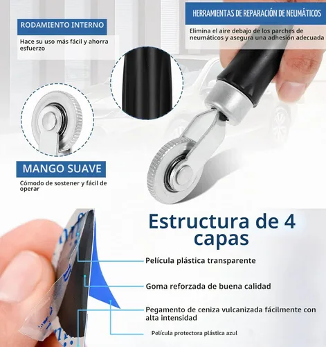 Vista 3 de Kit de 92 piezas de herramientas de reparación de neumáticos, kit de parches de neumáticos de 1.260 in, 1.654 in, 2.283 in, redondo, de goma