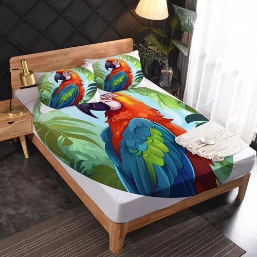 Vista 2 de Parrot Sheets - Juego de sábanas de tamaño individual, sábanas de microfibra suave y bolsillo profundo, sábanas y fundas de almohada estampadas sin