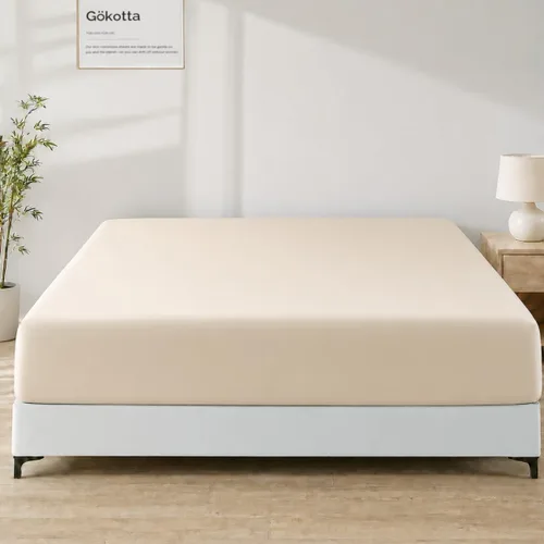 Vista 27 de Gokotta Sábana bajera ajustable y funda de almohada de rayón de bambú, sábana refrescante súper suave con 4 correas elásticas en las esquinas