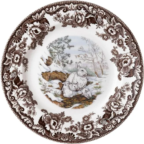 Vista 21 de Spode Woodland Bass Plato de Ensalada - 8" Loza Fina, Hecho en Inglaterra, Diseño de Pez de Caza con Borde de Flores Británicas para Ensaladas