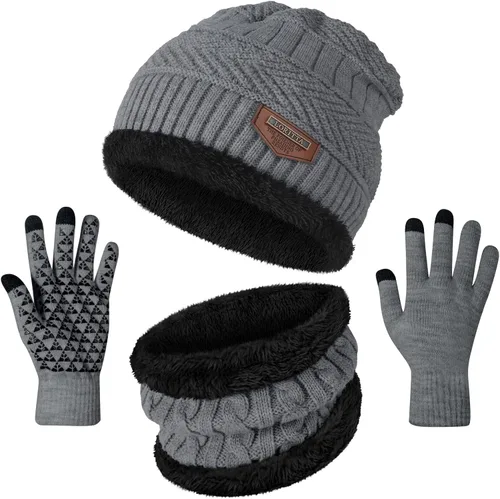Vista 19 de Loritta Winter Hats for Men, 3 PCS Fleece Beanie Scarf Gloves Set A-Negro