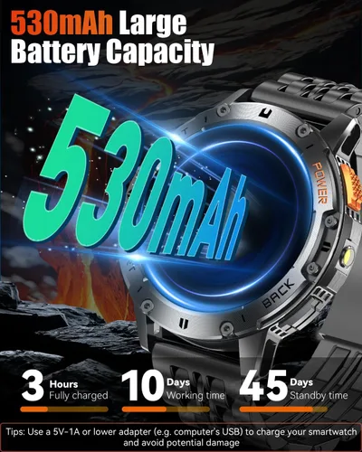 Vista 2 de Relojes inteligentes militares para hombre con llamada Bluetooth, reloj inteligente AMOLED impermeable de 1.43 pulgadas con linterna, 111 modos