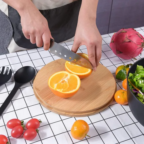 Vista 5 de LOVYANXUE - Juego de ensaladera de fibra de bambú con utensilios para servir de gran tamaño de 9.8 pulgadas, juego de mezcla de bambú natural