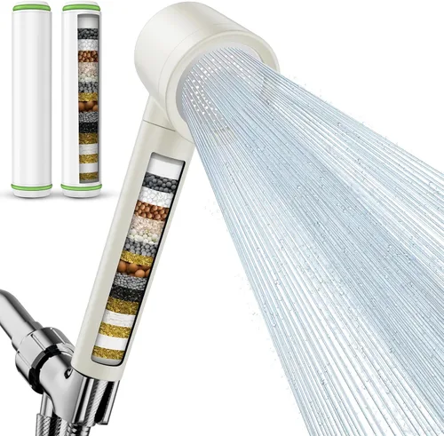 Vista 10 de Cabezal de ducha filtrado con mano, cabezal de ducha de alta presión con 4 modos de pulverización con filtros para suavizador de agua dura, filtro