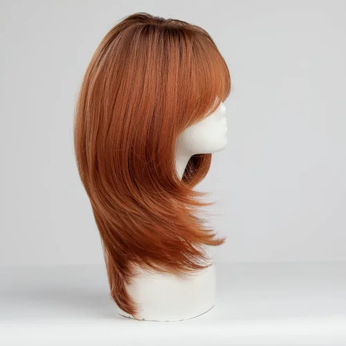 Vista 7 de HAIRCUBE Pelucas Auburn para Mujeres, Pelucas Largas en Capas Naranjas con Flequillo, Pelucas de Fibra Sintética Resistentes al Calor