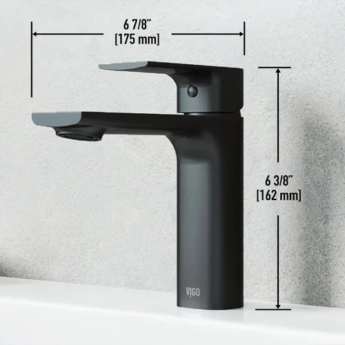 Vista 4 de VIGO Davidson - Grifo de lavabo de baño de un solo mango, 6 pulgadas, negro mate, diseño moderno, latón macizo, válvula de disco WaterSense
