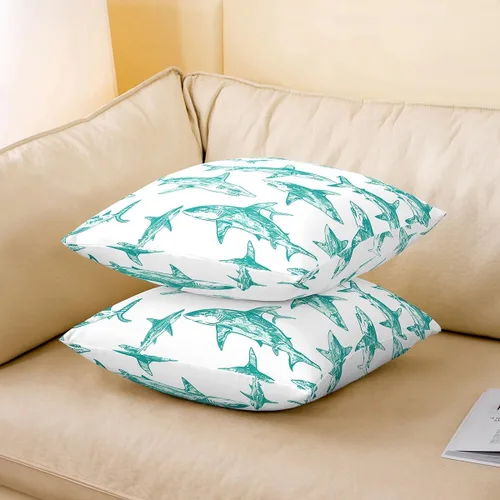 Vista 3 de Erosebridal Funda de almohada con diseño de tiburón de 16 x 16 pulgadas, diseño de vida oceánica, para niños y niñas, color verde azulado, acuarela