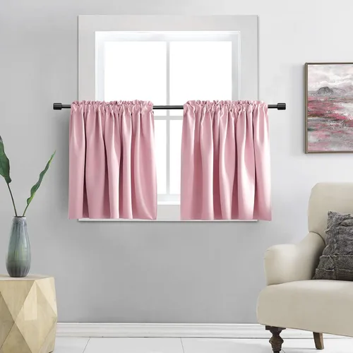 Vista 18 de DONREN Cortinas Cenefas de 20 pulgadas de largo - 2 paneles opacos aislantes térmicos pequeñas cenefas de cortina para baño con bolsillo para barra