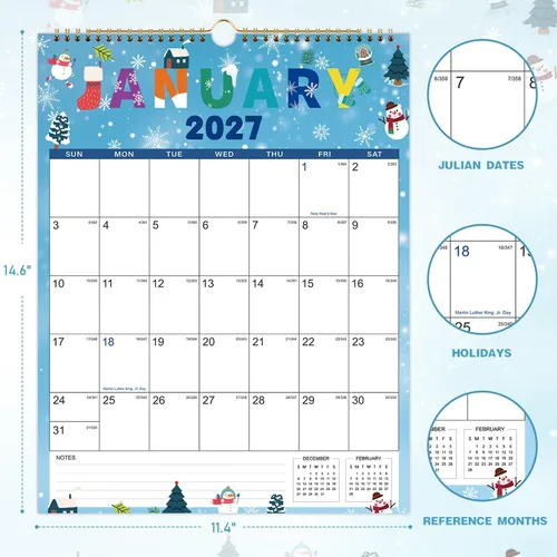 Vista 4 de Calendario 2026-2027 – Calendario de pared 2026-2027, julio 2026 – diciembre 2027, calendario de pared de 18 meses, 11.4 x 14.6 pulgadas, lazo