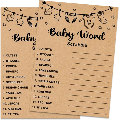 Vista 25 de Baby ABC Juego de Baby Shower, 30 unidades, kraft, juego de mesa, todas las edades, inglés, cartulina, manual, unisex, baby shower y alfabeto