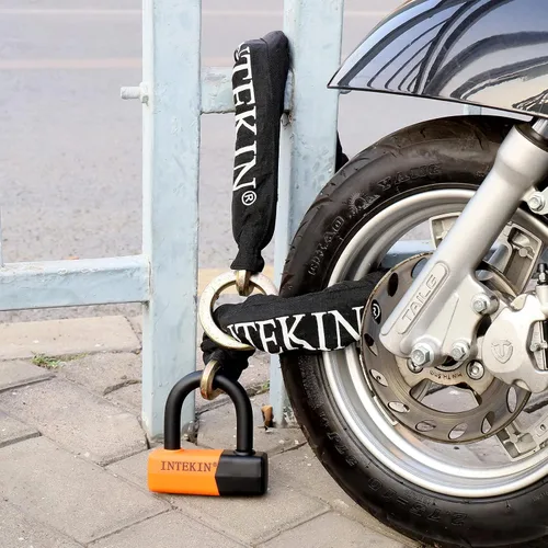 Vista 7 de Candado de cadena de bicicleta resistente de 4 pies, 0.472 in de grosor, bloqueo de disco de 0.630 in para motocicletas, scooters, puertas