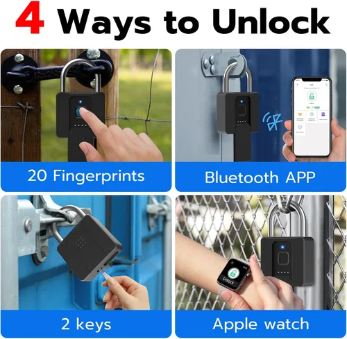 Vista 2 de Candado de huellas dactilares, Dhiedas Pad Lock con huella dactilar Bluetooth llave impermeable resistente cerradura de combinación para valla al