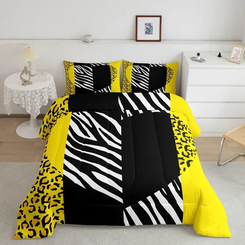Vista 12 de Manfei Juego de edredón con estampado de leopardo, tamaño individual, juego de ropa de cama con estampado de guepardo marrón y negro, 2 piezas Negro