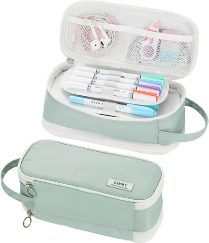 Vista 12 de Dugio Estuche grande para lápices para niños, adolescentes, niños, con cremallera, con asa, organizador para lápices, estuche estético