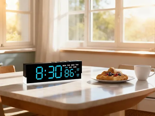 Vista 6 de JENLYSTIME Reloj despertador digital LED de 7 pulgadas con alarmas duales y luz inferior ｜ Muestra hora, fecha, día, temperatura ｜ Brillo