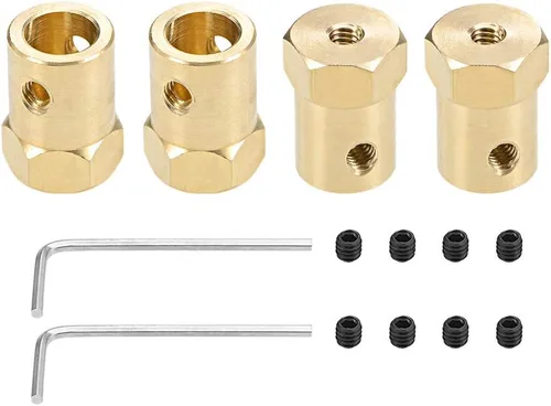 Vista 8 de uxcell Acoplador hexagonal de 0.118 in con motor de orificio hexagonal de latón conector de acoplamiento para ruedas de automóvil, neumáticos, motor