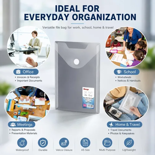 Vista 6 de CYEAH 48 Pack Plastic Envelopes, 7 X 10" Clear Reusable Waterproof File Folder with Snap Button, A5 Clear Envelopes for School and Office Supplies