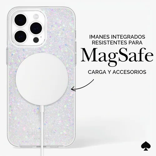 Vista 5 de Kate Spade New York Funda para iPhone 15 Pro Max, compatible con la funda MagSafe para teléfono, purpurina gruesa iridiscente