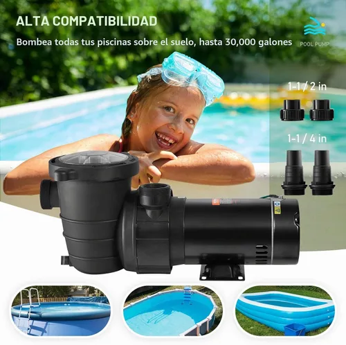 Vista 4 de VEVOR Bomba de piscina 2 HP 6090 GPH Max Flow Bomba de velocidad única, 115
