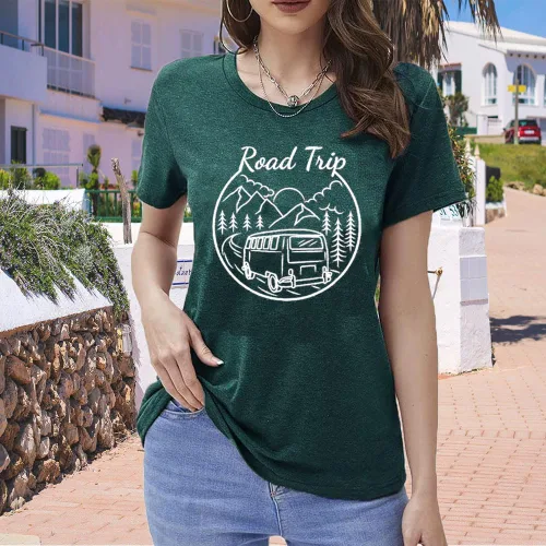 Vista 2 de Camisetas gráficas divertidas para mujer, camisetas de verano estampadas para viajes por carretera, novedad de la naturaleza, camisetas sueltas