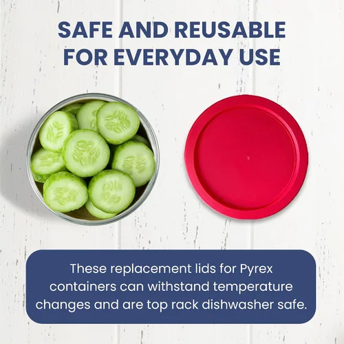 Vista 6 de Tapas de repuesto para recipientes de almacenamiento de alimentos de vidrio Pyrex, redondas (2) 7202-PC 1 taza (3) 7200-PC 2 tazas (2) 7201-PC 4