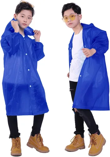 Vista 47 de Chaqueta de lluvia para niños, paquete de 2 ponchos de lluvia para niños, impermeables reutilizables para niños y niñas, impermeable, para exteriores