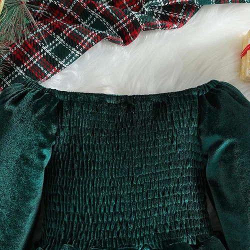 Vista 5 de YIISU Vestido de mameluco de terciopelo para niña, vestido de Navidad fruncido, para cumpleaños, ropa para niñas