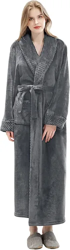 Vista 2 de Hellomamma Bata de baño larga para mujer, de felpa suave, de forro polar, camisón para mujer, pijama, ropa de dormir