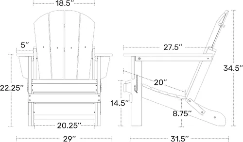 Vista 3 de HDPE Laguna Silla Adirondack plegable de polietileno para exteriores, color negro