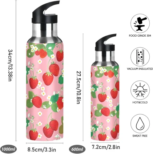 Vista 2 de Botella de agua aislada de acero inoxidable con pajita de 32 onzas, botellas de agua a prueba de fugas para gimnasio, viajes al aire libre, escuela