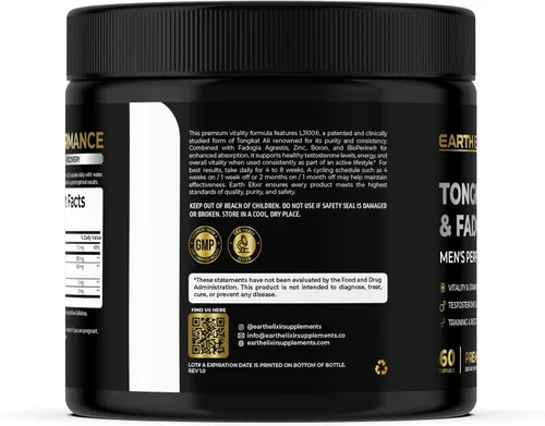 Vista 8 de Earth Elixir Premium Tongkat Al (LJ100) y Fadogia Agrestis para hombres y – Suplemento natural de testosterona – Fabricado en Estados Unidos